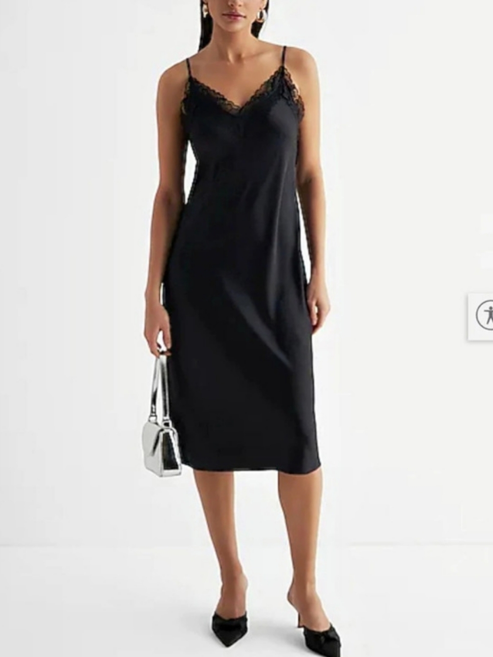Express Satin Lace Trim Midi Slip Dress Black Size Medium